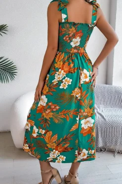 Robe d'été fleurie midi à bretelles