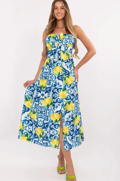 Robe d'été fleurie midi fendue bretelles à nouer