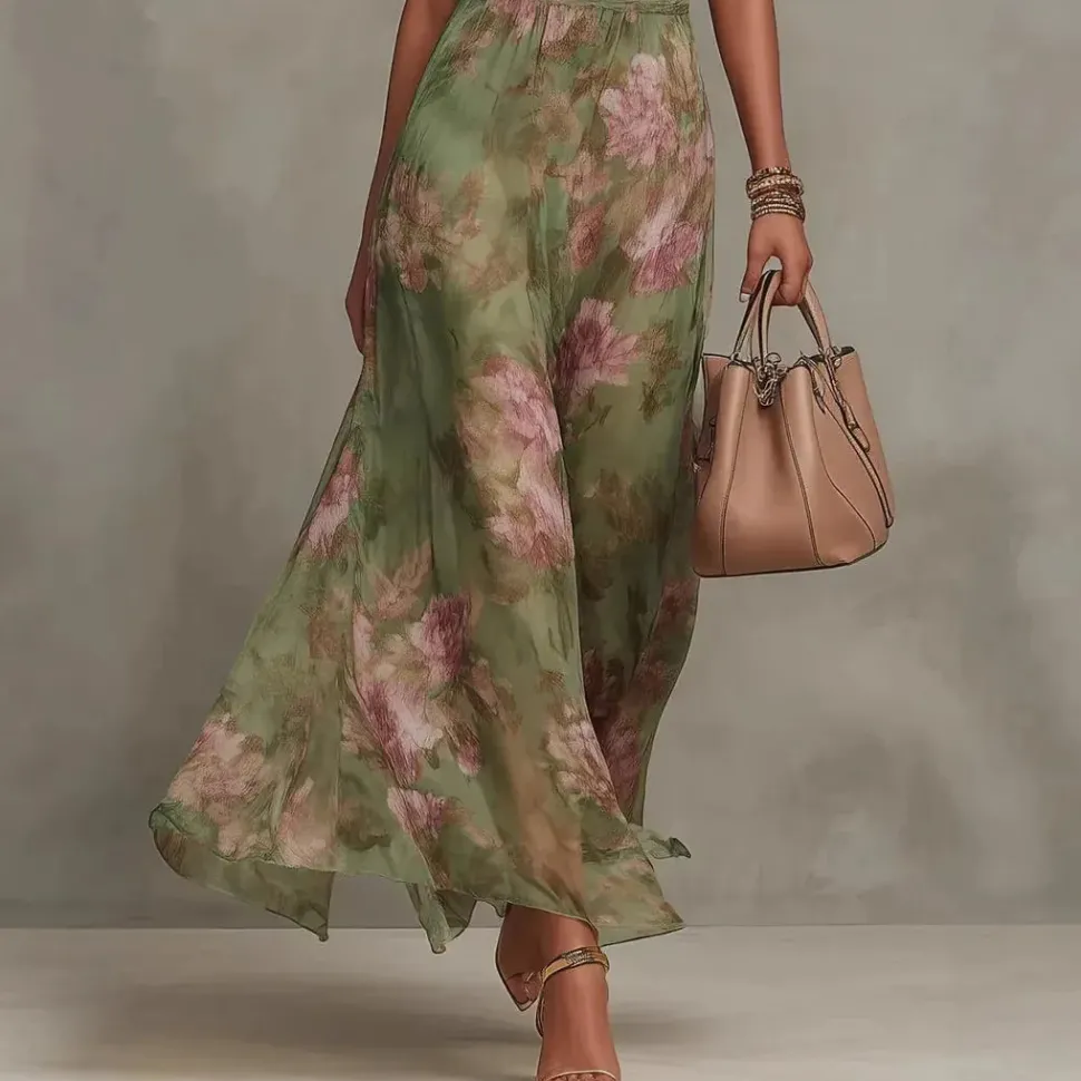 Robe d'été fluide verte à col licou