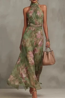 Robe d'été fluide verte à col licou