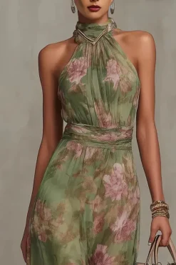 Robe d'été fluide verte à col licou