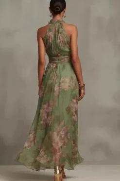 Robe d'été fluide verte à col licou