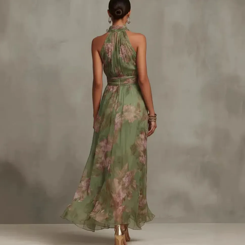 Robe d'été fluide verte à col licou