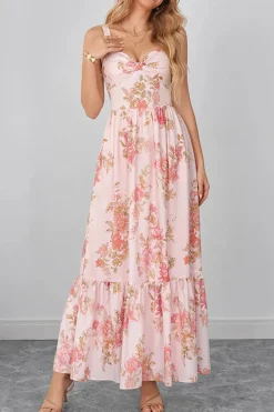 Robe d'été longue bohème rose à motifs floraux