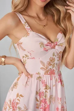 Robe d'été longue bohème rose à motifs floraux