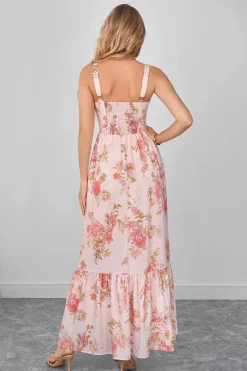 Robe d'été longue bohème rose à motifs floraux