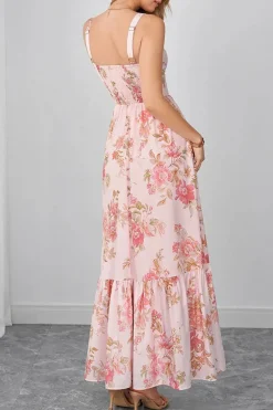 Robe d'été longue bohème rose à motifs floraux