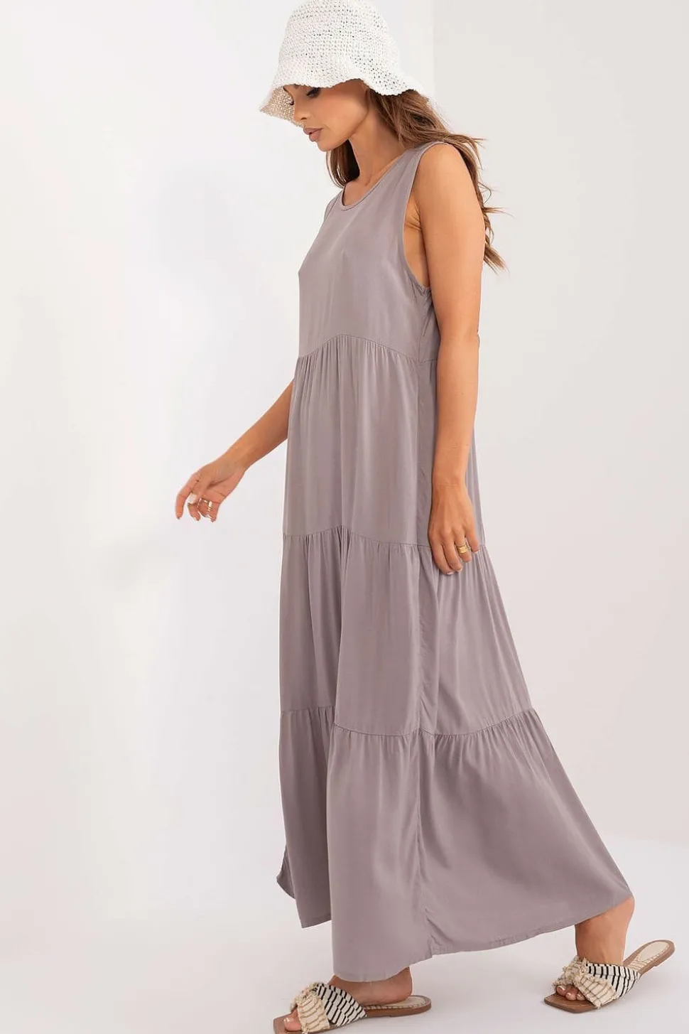 Robe d'été longue grise drappée