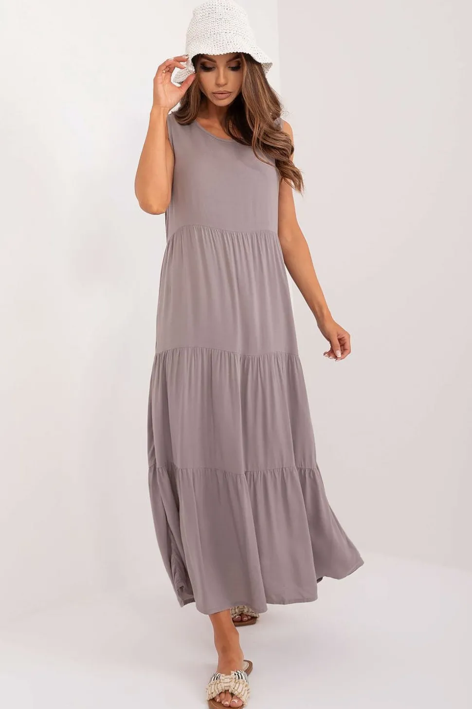Robe d'été longue grise drappée