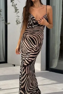 Robe d'été longue transparente dos nu zébrée