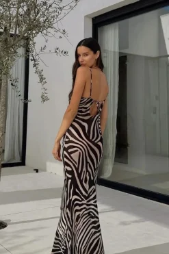 Robe d'été longue transparente dos nu zébrée