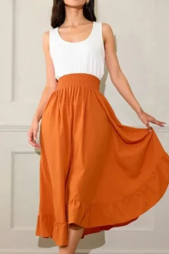 Robe d'été midi sans manches blanc-orange
