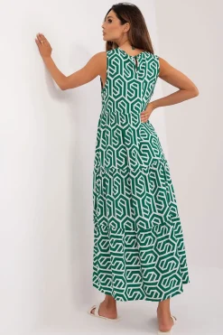 Robe d'été motif géométrique vert et blanc