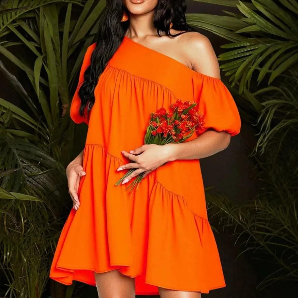 Robe d'été orange ample manches courtes