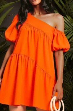 Robe d'été orange ample manches courtes