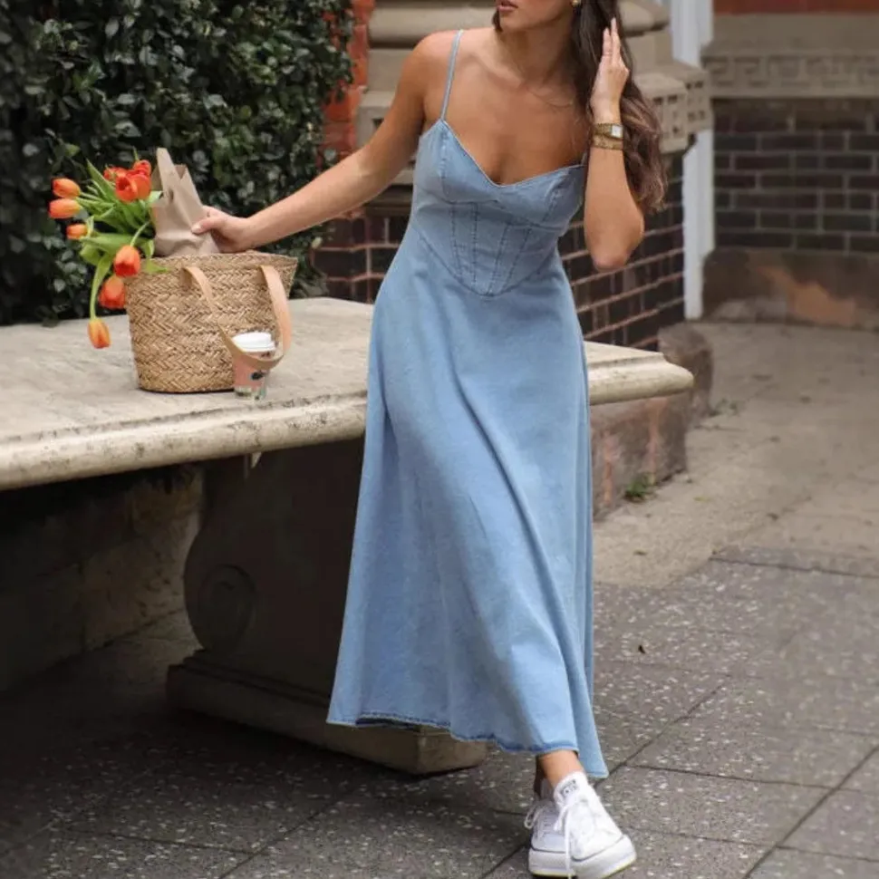 Robe en jean d'été midi casual