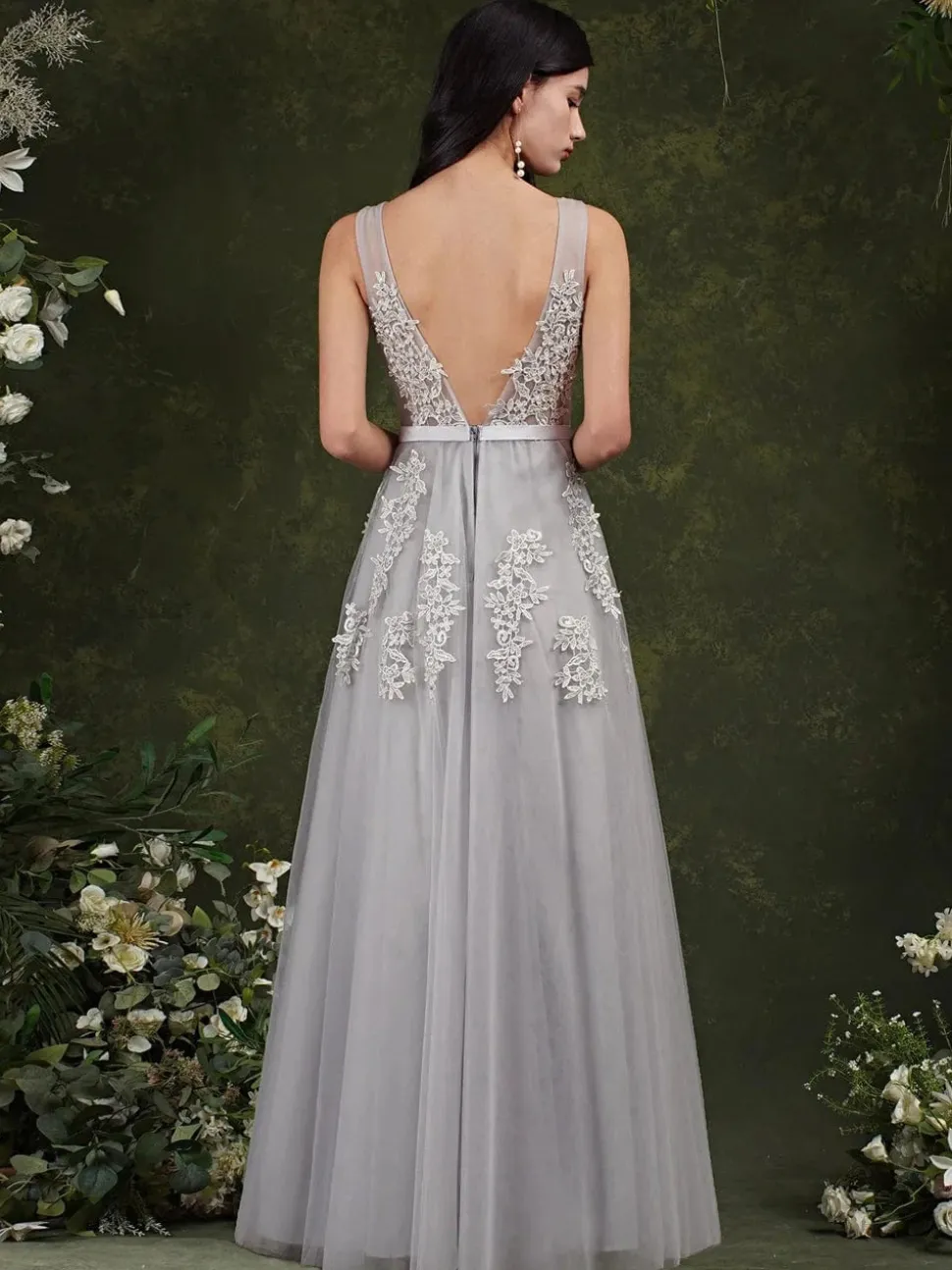 Robe en tulle longue avec appliqués