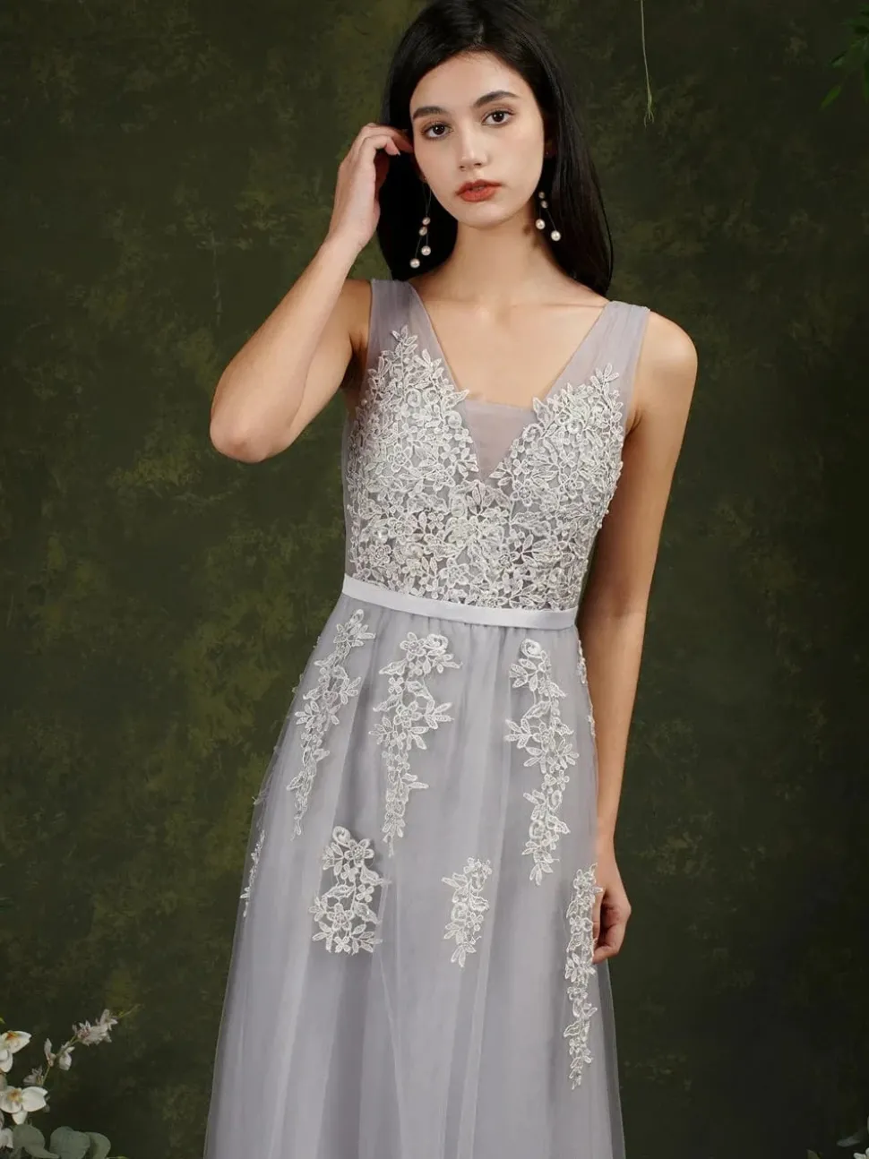 Robe en tulle longue avec appliqués