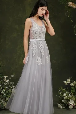 Robe en tulle longue avec appliqués