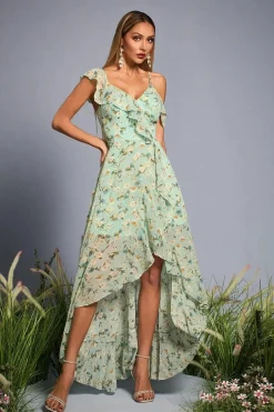 Robe fleurie asymétrique à épaules dénudées