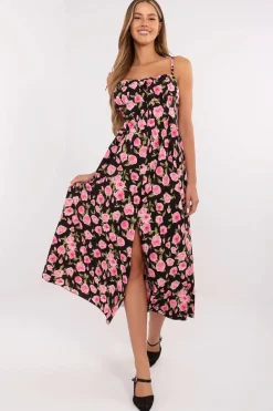 Robe fleurie à boutons fendue