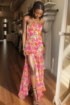 Robe fleurie bustier longue