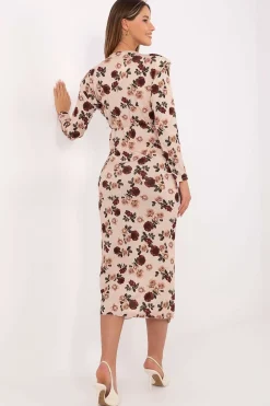 Robe fleurie fendue manches longues midi