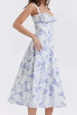 Robe fleurie fendue midi à bretelles