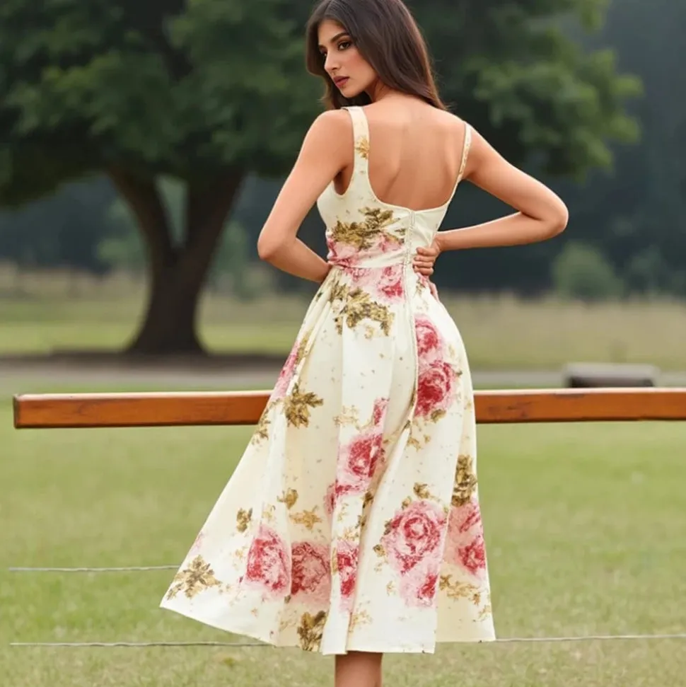 Robe fleurie fluide sans manches