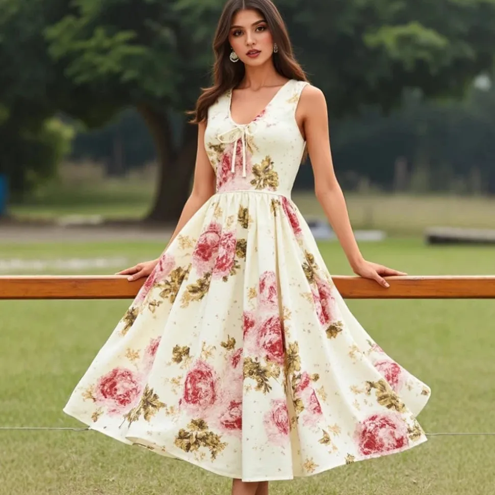 Robe fleurie fluide sans manches