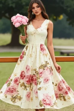 Robe fleurie fluide sans manches