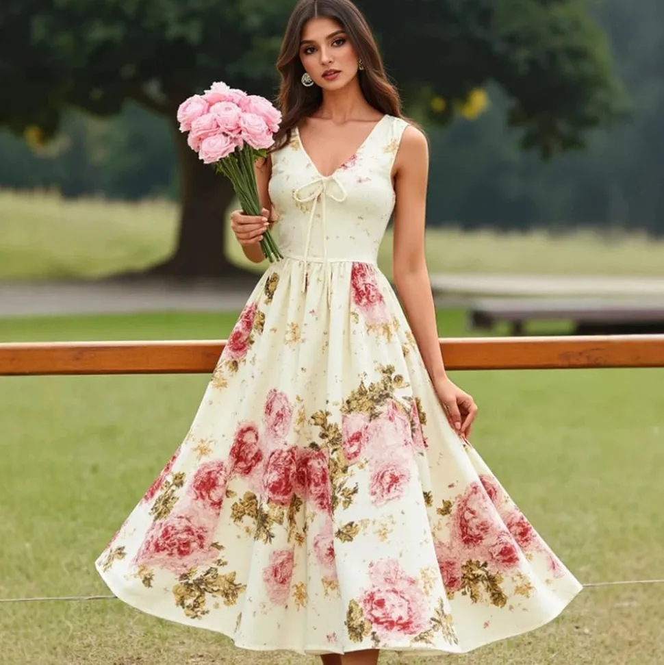 Robe fleurie fluide sans manches