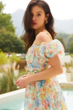 Robe fleurie invitée mariage dos nu