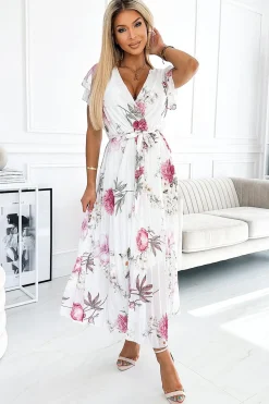 Robe fleurie longue plissée