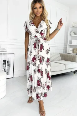 Robe fleurie longue plissée