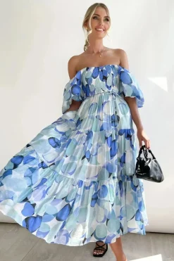 Robe fleurie midi épaules dénudées