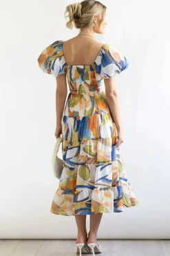 Robe fleurie midi épaules dénudées