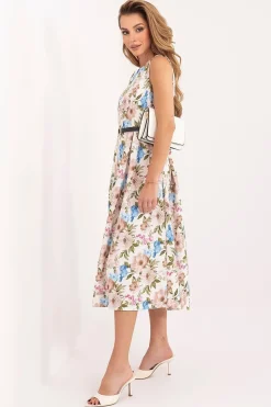 Robe fleurie midi sans manches