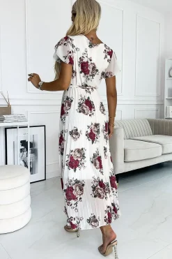 Robe fleurie plissée manches courtes
