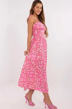 Robe fleurie rose longue été fendue