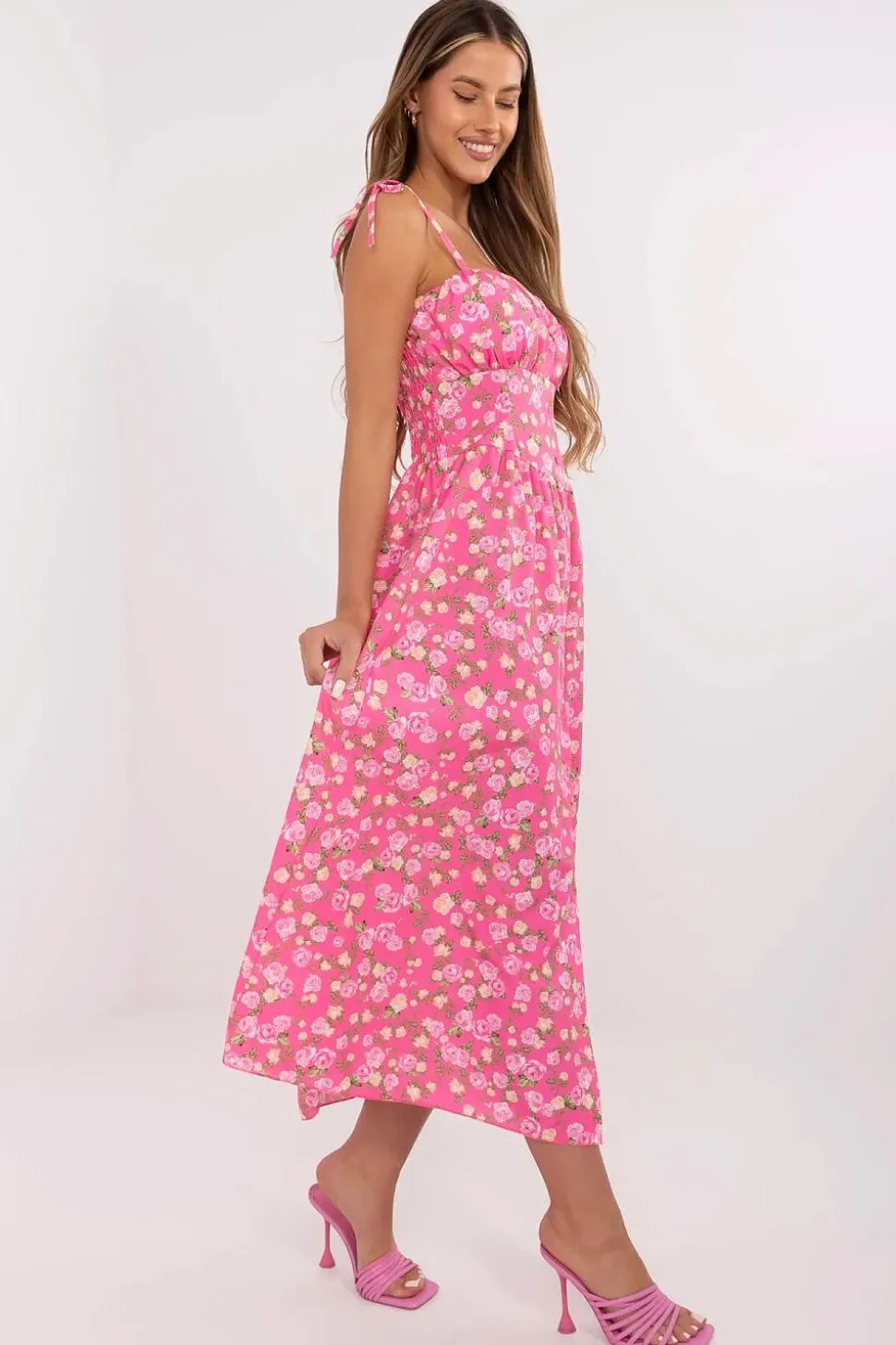 Robe fleurie rose longue été fendue