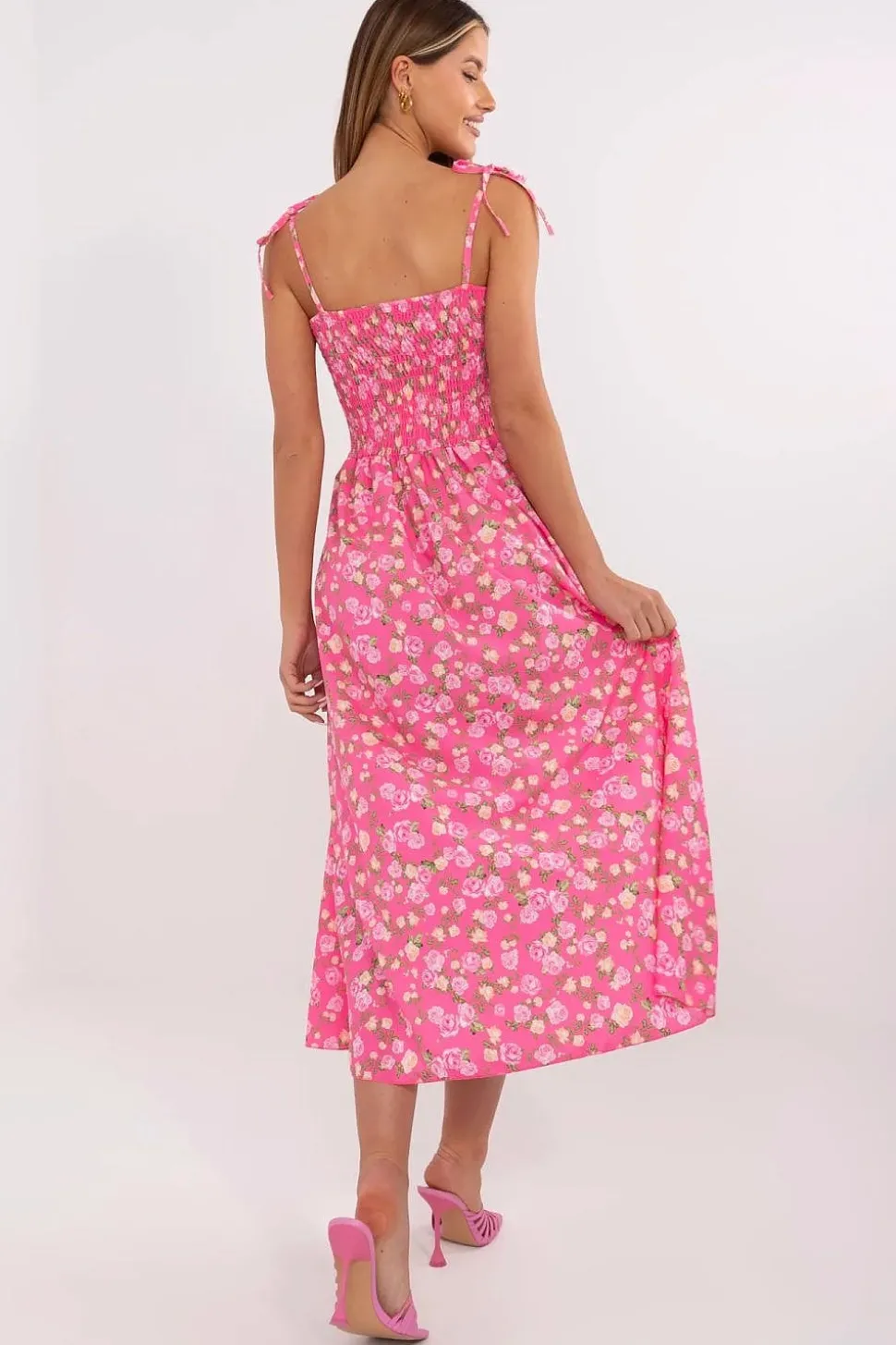 Robe fleurie rose longue été fendue