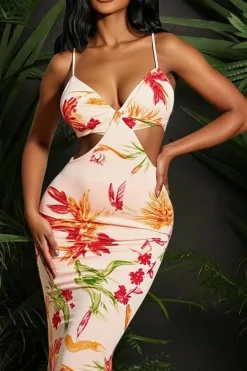 Robe fleurie sexy longue à bretelles fines