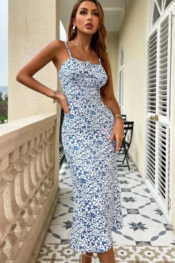 Robe fleurie été midi bretelles