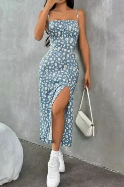 Robe fleurie été sexy dos nu fendue