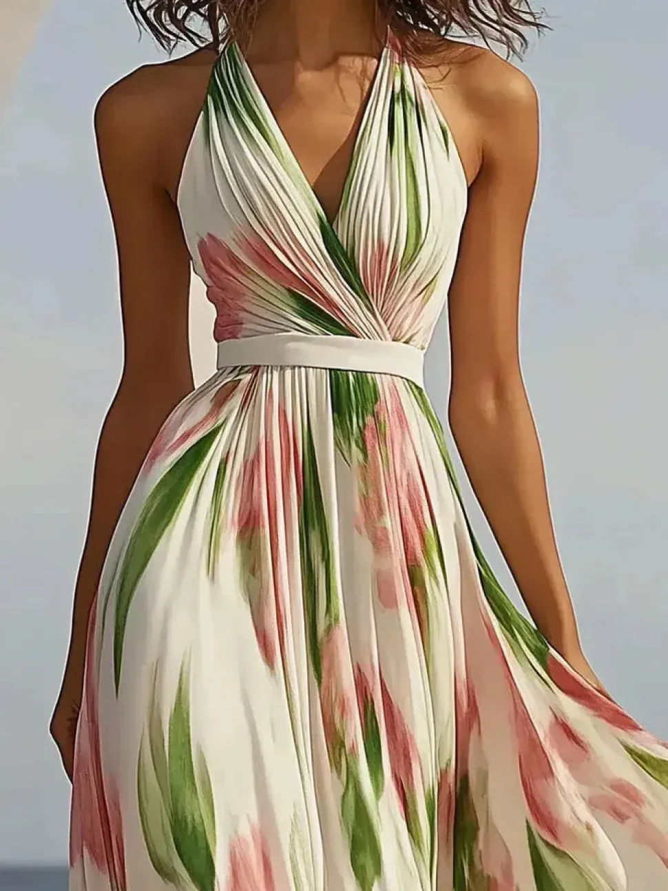 Robe fluide fleurie longue sans manches