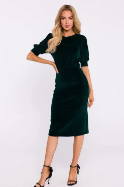 Robe fourreau midi chic manches longues