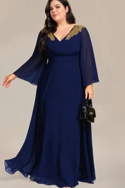 Robe grande taille bleue manches longues