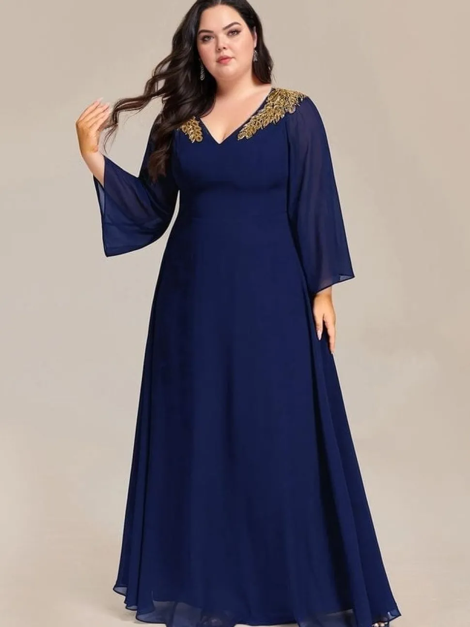 Robe grande taille bleue manches longues