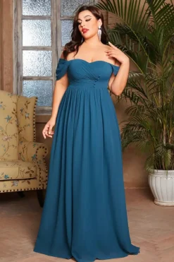 Robe grande taille pour invitée de mariage longue bleue